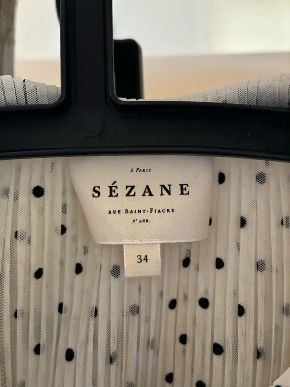 Sezane Cream Polka Dot Ruffled Blouse with Black Bow - Picture 5 of 11